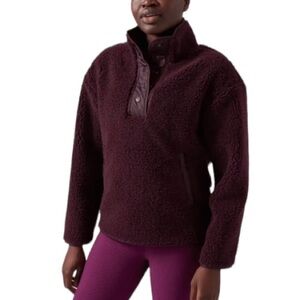 Athleta Cozy Sherpa Snap Sweatshirt Spiced Cabernet #466888 Sz XS